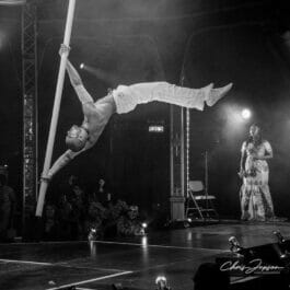 male pole performer on swinging pole