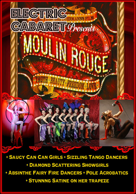 Moulin Rouge theme Shows for hire in London and Brighton, dancing cabaret with burlesque dancers