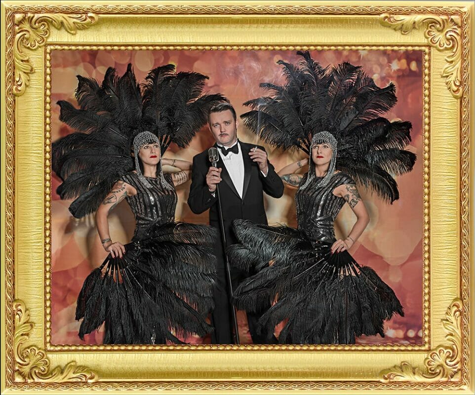 1920's party cabaret performer and feather fan cabaret dancers entertainment agency London and Brighton.