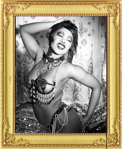 Dancing cabaret Burlesque performer for hire London and Brighton in beaded bikini at 1920s party theme, 1920s Burlesque