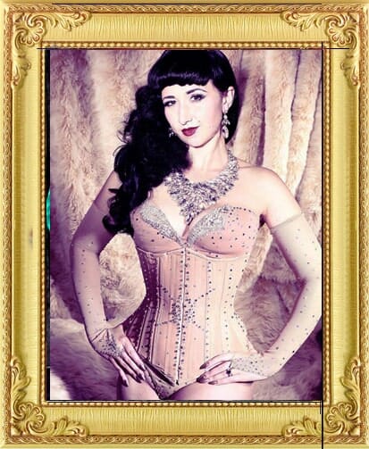 London burlesque performer for hire in jewelled corset. A vintage Burlesque dancer for our entertainment agency Brighton