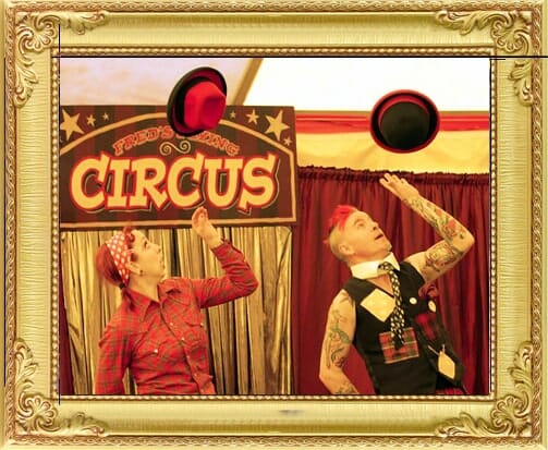 Cute circus acts for hire London and Brighton, big top hat juggling duo. Circus acts London