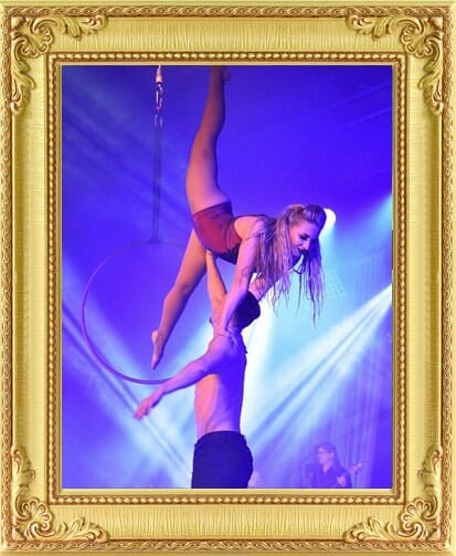 male/female aerial hoop act at circus event for corporate event entertainment London and Brighton.