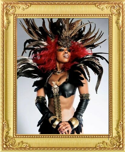 Performers for Hire Brighton & London, warrior style red haired Burlesque dancer London