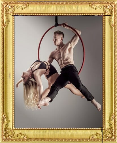 Hire circus acts like this romantic aerial hoop duo twirling in hoop in Brighton and London