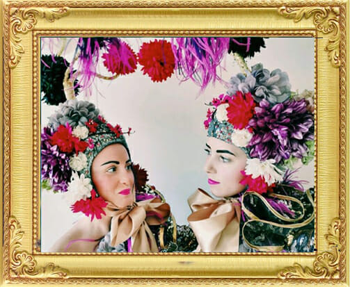 specially curated bespoke unique entertainment in London and Brighton, dancers in big floral costumes