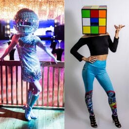 disco ball head dancer and rubiks cube head dancer