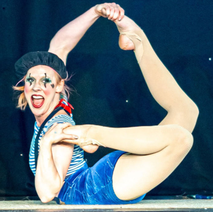 Booking entertainment for press launches with a cabaret performer contortionist