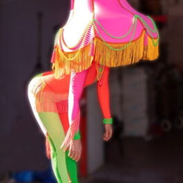 colourful lampshade costume cabaret dancer for hire London and Brighton